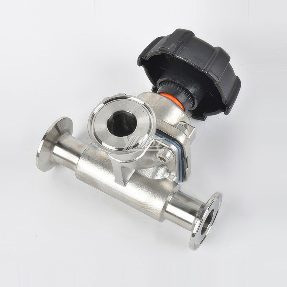 YOULI Hygienic Food Grade Sanitary Stainless Steel 316L Biological T Type Manual Straight 3 Way Tri Clamped Diaphragm Valve