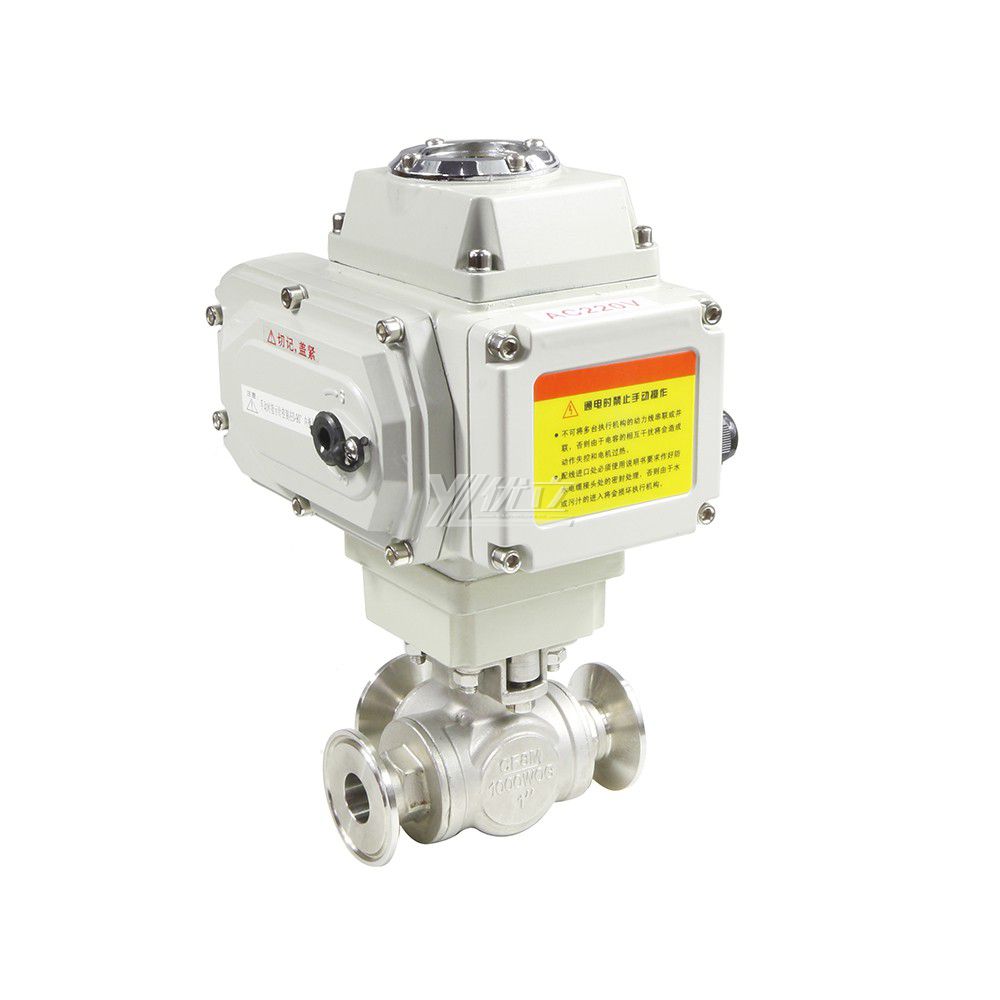 YOULI Stainless Steel 1.6mpa 304 316 T-prot On-off Motorized AC220V Electric 3 Way  Tri Clamped Three Way Ball Valve
