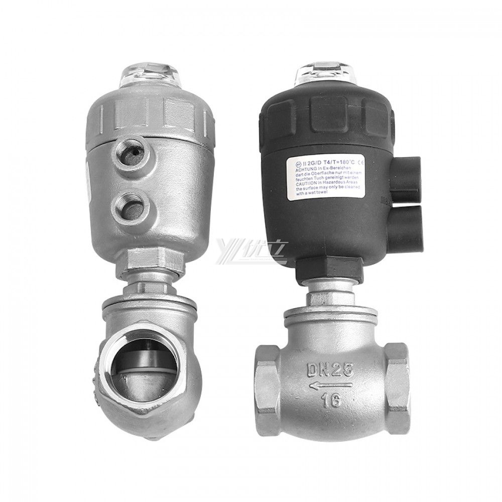 YOULI High Temperature 1.6mpa 304 316 BSP NPT RC T Type Stainless Steel Head Pneumatic Female Threaded Angle Seat Valve