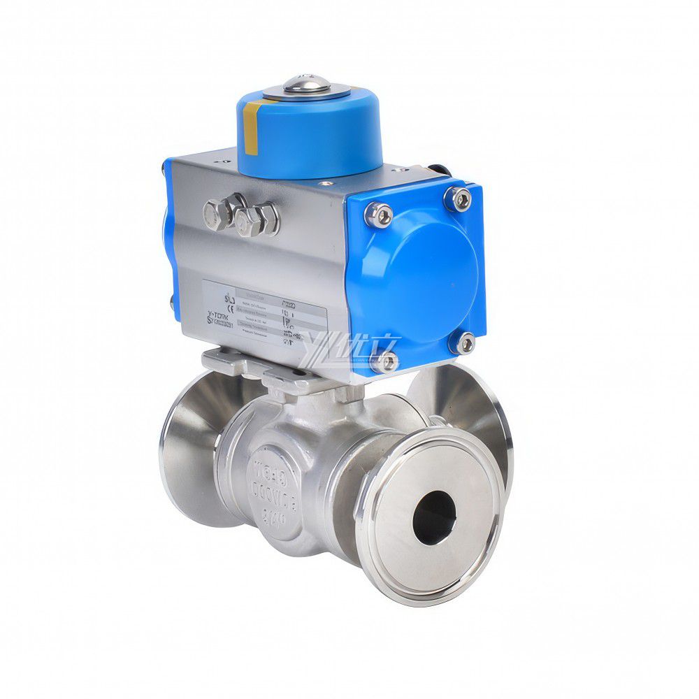 YOULI T-port L-port PN16-PN64  Stainless Steel 304 316 Pneumatic Actuator Three Way Tri Clamped Ball Valve