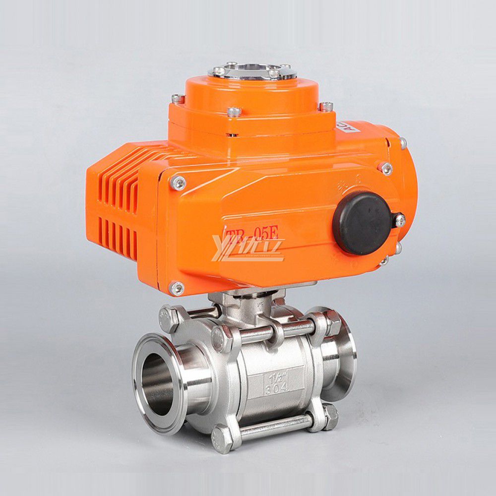 YOULI High Temperature 1.6mpa Stainless Steel 304 316  AC220V  3 Piece Motorized Electric Tri Clamped Ball Valve