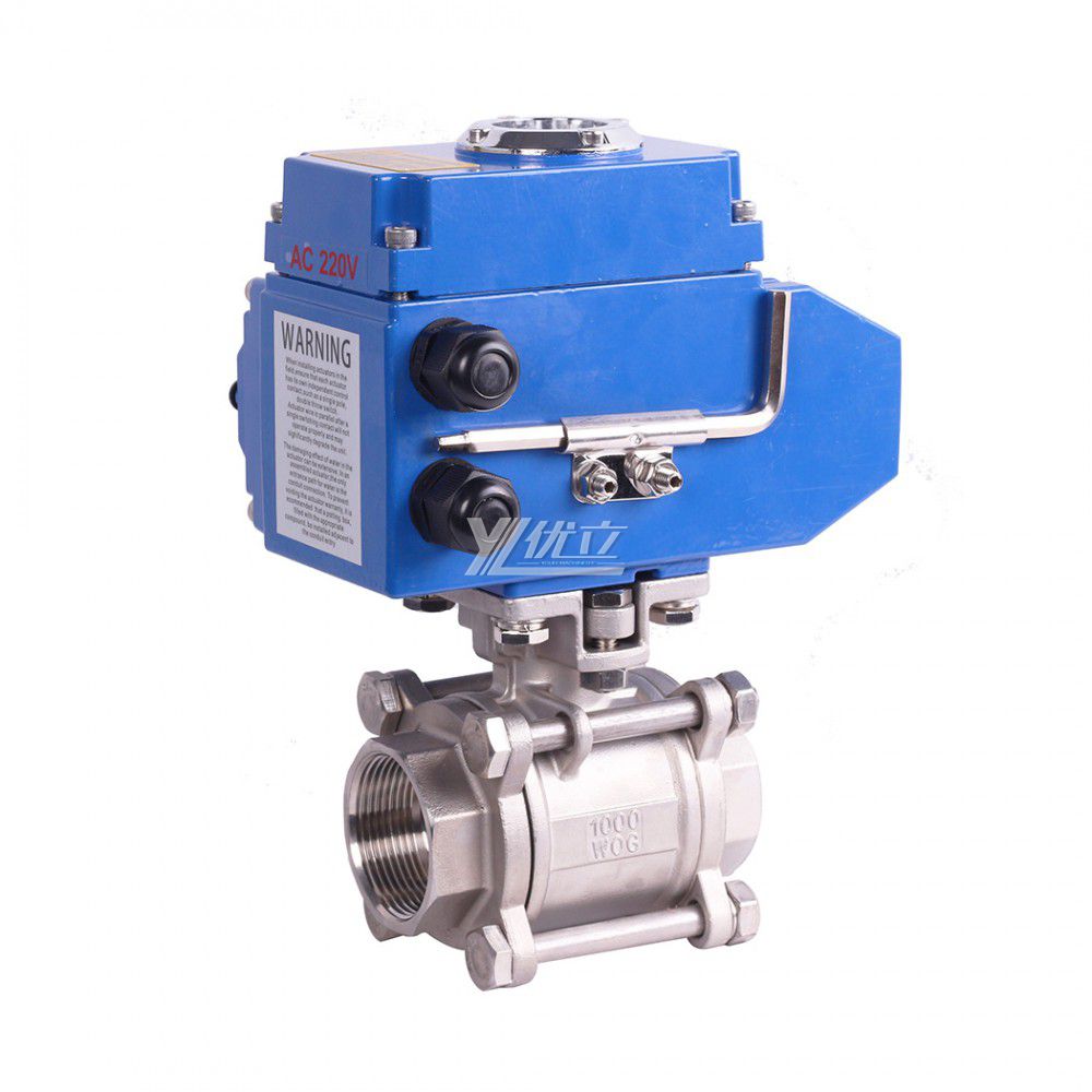 YOULI High Temperature NPT BSP 1.6mpa Stainless Steel 304 316 Motorized AC220V Electric Actuator 3 Piece Thread Ball Valve