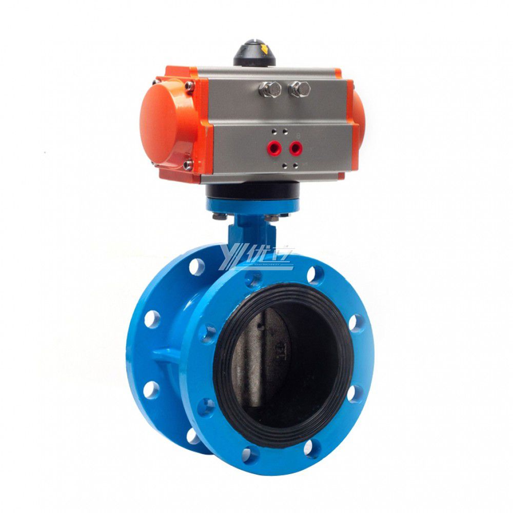 YOULI Stainless Steel ANSI 150LB 304 316 Cast Iron JIS 10K Pn16 Water Gas Oil Pneumatic Actuator Flanged Butterfly Valve