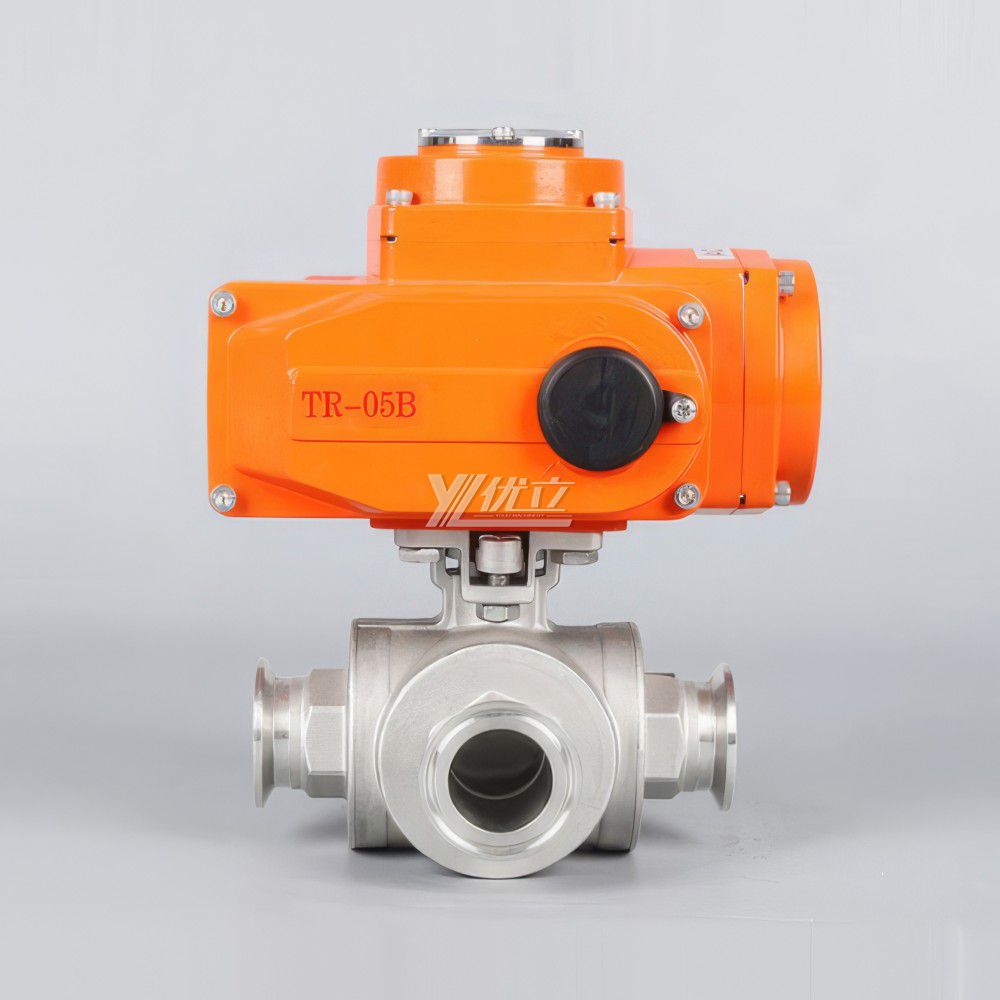 YOULI Stainless Steel Clamp 50.5mm 1.6mpa 304 316 T-prot On-off Motorized AC220V Electric 4 Way Tri Clamped Ball Valve