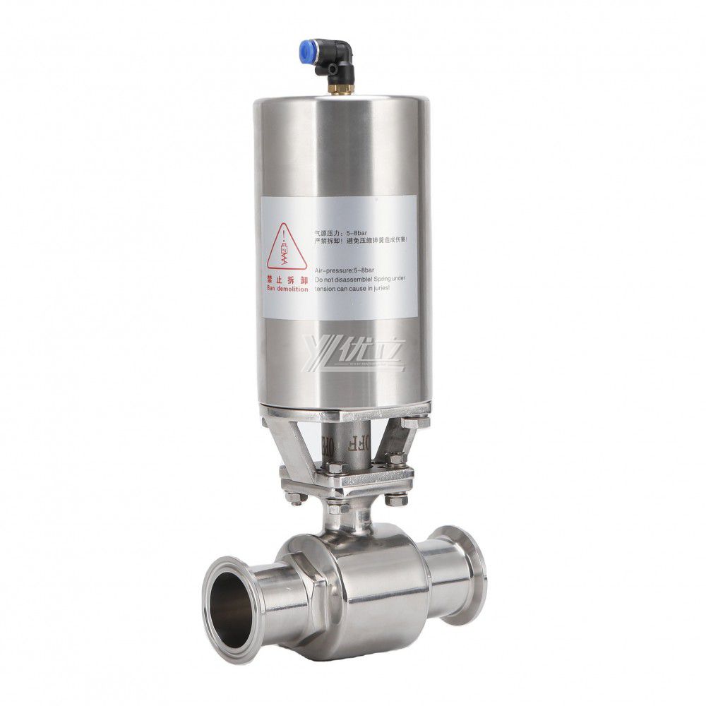 YOULI Hygienic Food Grade Sanitary Stainless Steel 304 316L Beverage Milk Pneumatic Actuator Straight Tri-Clamped Ball Valve