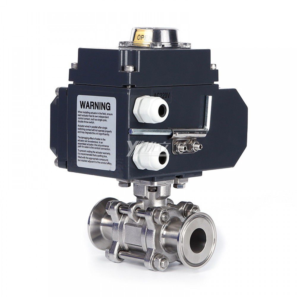 YOULI Hygienic Food Grade Sanitary Stainless Steel 304 316L Milk Drink Motorized AC220V Electric 3 Piece TC Clamped Ball Valve