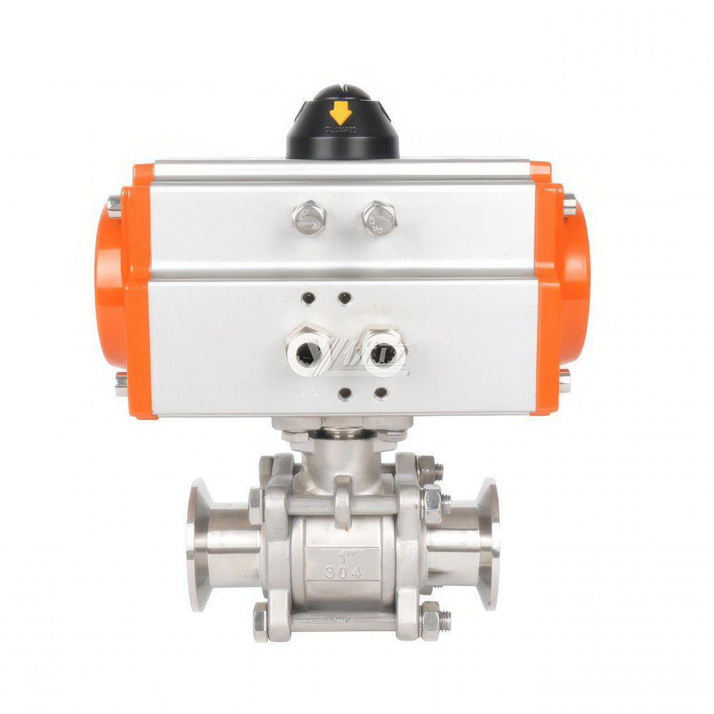 YOULI High Temperature 1.6mpa Stainless Steel 304 316 Pneumatic Actuator 3 Piece Tri Clamped Ball Valve