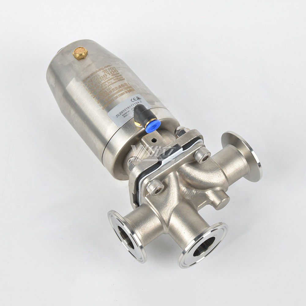 YOULI Hygienic Food Grade Sanitary Stainless Steel 316 Double Membrane L Type Pneumatic Three Way Tri Clamped Diaphragm Valve