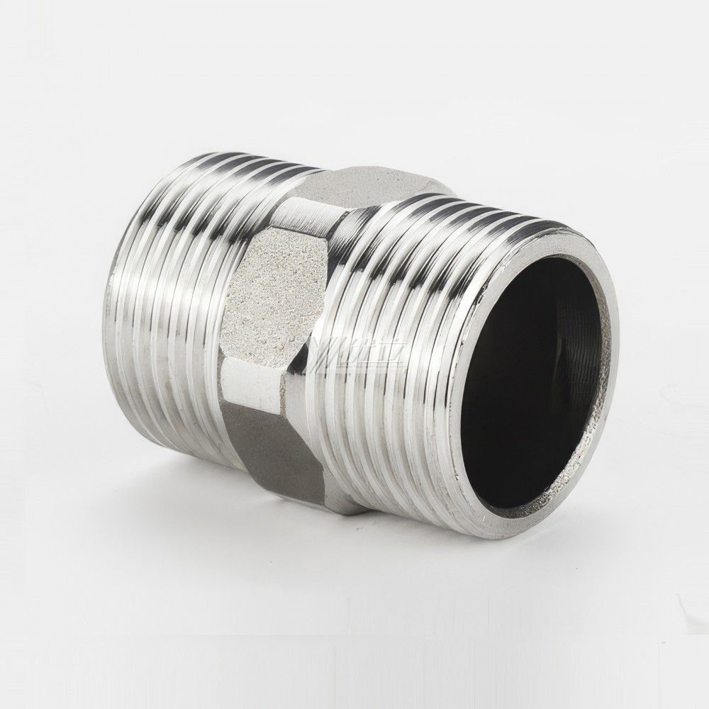 YOULI Stainless Steel 304 SS316L BSP NPT Pipe Fitting  Hexagonal Double Male Threaded Ferrule