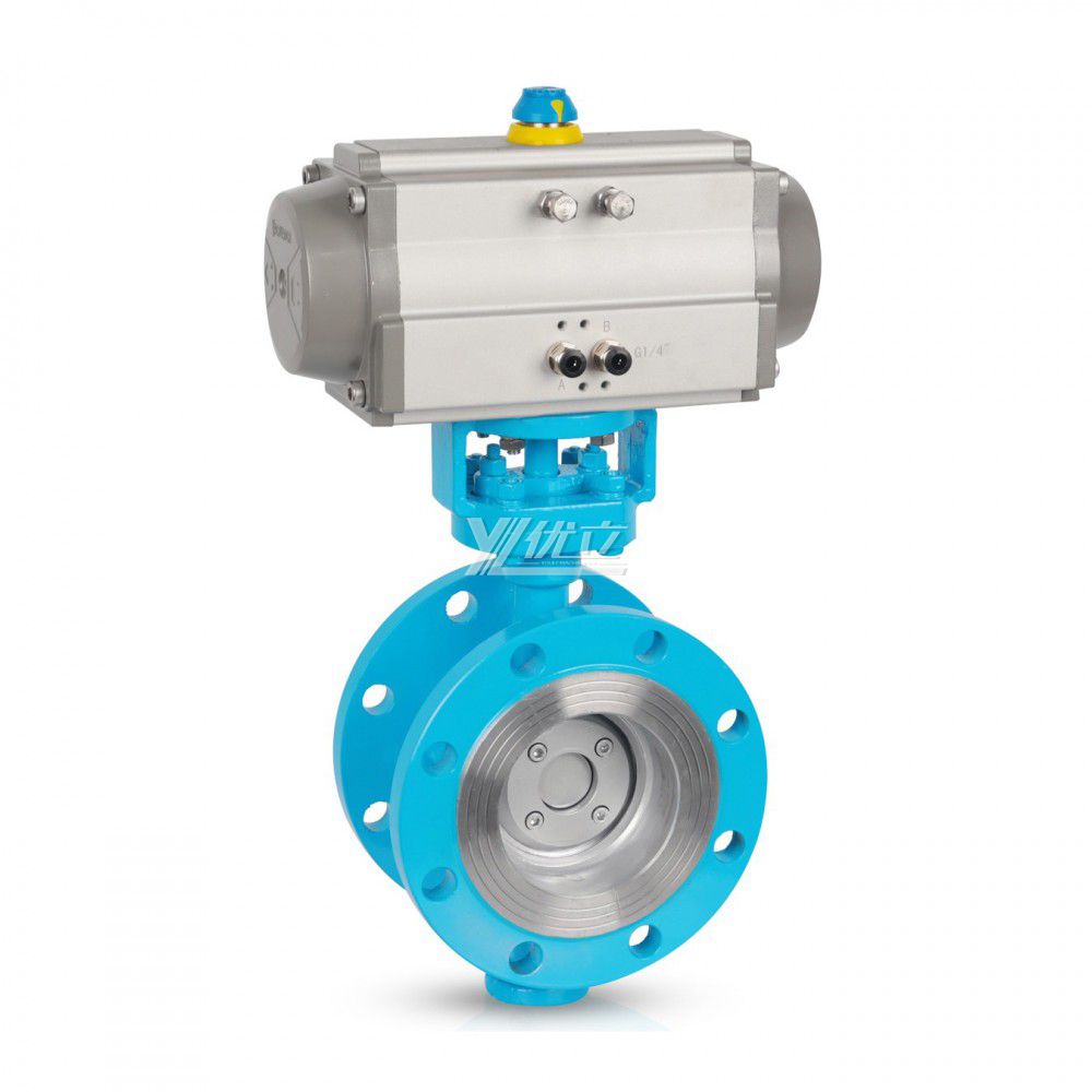 YOULI ANSI 150LB Stainless Steel 304 316 Pn16 WCB High Temperature Pneumatic Actuator Three Eccentric Flanged Butterfly Valve