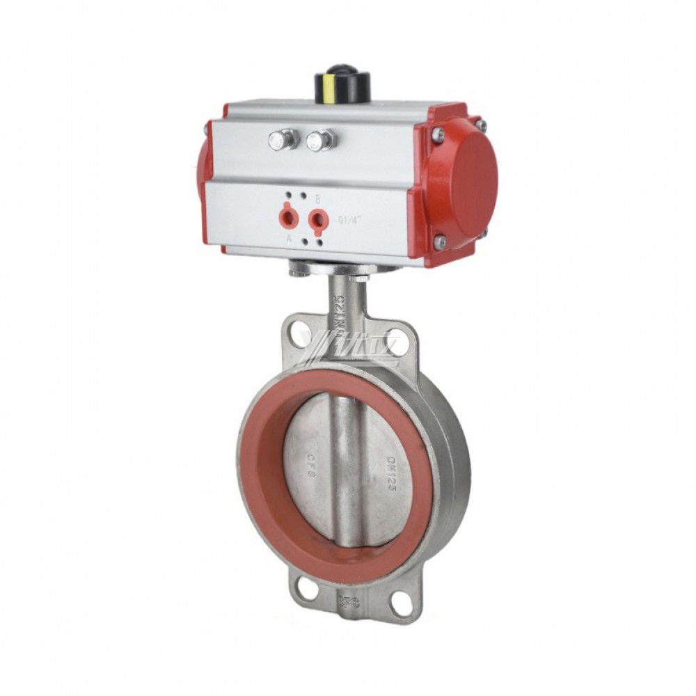 YOULI Stainless Steel 304 316 Pn16 Zero Leakage Soft Seal PTFE Silicone NBR Pneumatic Actuator Wafer Butterfly Valve
