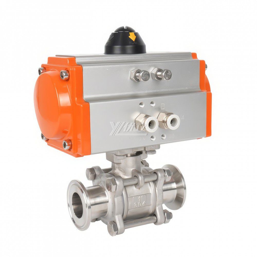 YOULI High Temperature 1.6mpa Stainless Steel 304 316 Pneumatic Actuator 3 Piece Tri Clamped Ball Valve