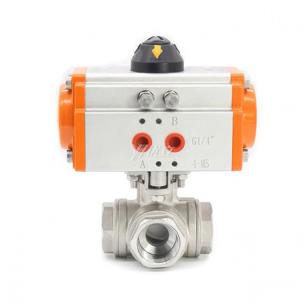 YOULI High-pressure RC NPT BSP PN16 Stainless Steel 304 316 LL Type Pneumatic Actuator 4-way Thread Ball Valve