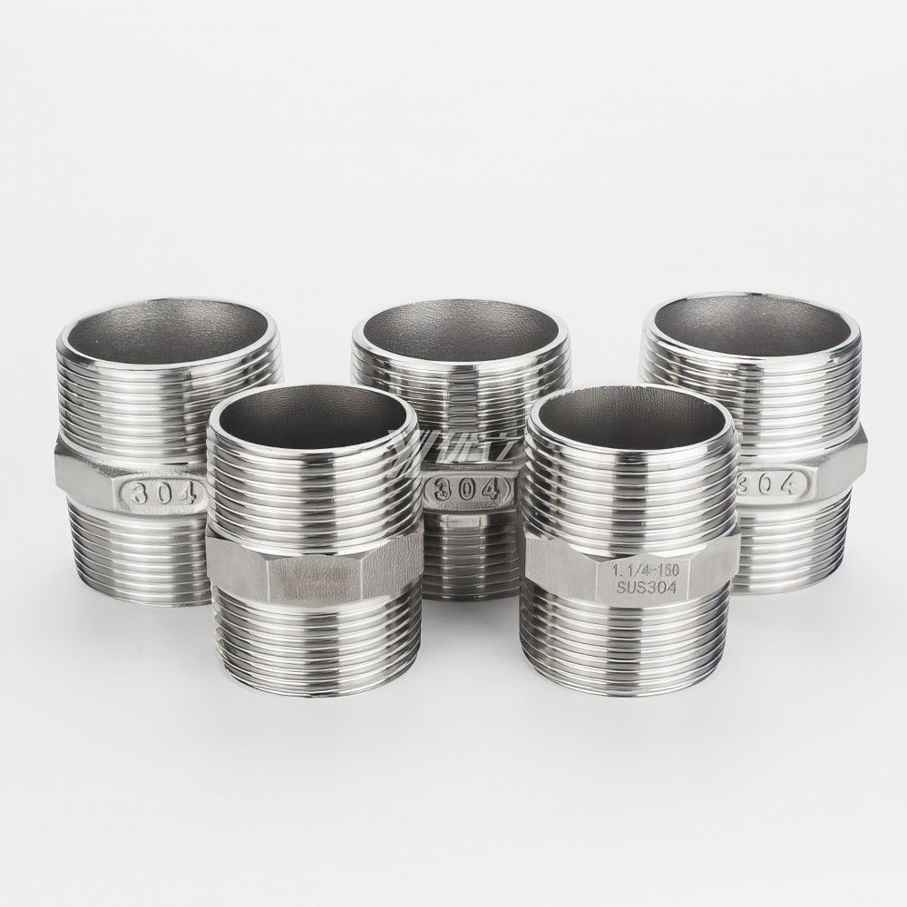 YOULI Stainless Steel 304 SS316L BSP NPT Pipe Fitting  Hexagonal Double Male Threaded Ferrule