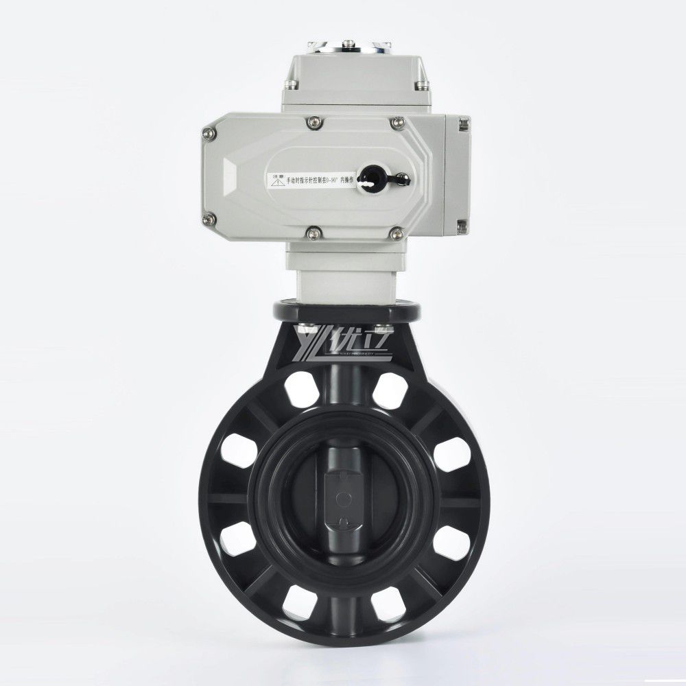 YOULI Zero Leakage Acid and Alkali Resistant PPH PVC UPVC CPVC Plastic DC24V Electric Motorized Actuatorr Wafer Butterfly Valve