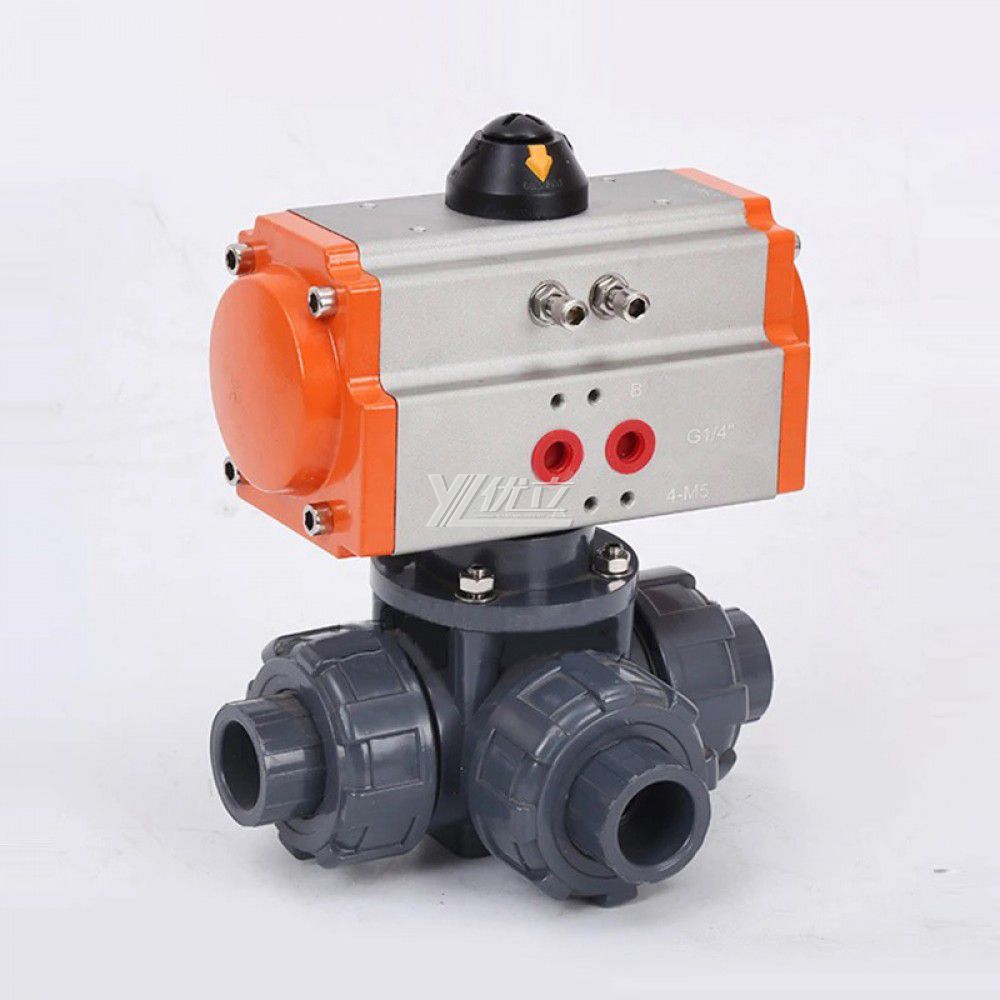 YOULI High Quality Zero Leakage DN15 to DN50 PVC UPVC CPVC Plastic Pneumatic Actuator Union Socket 3 Way Ball Valve