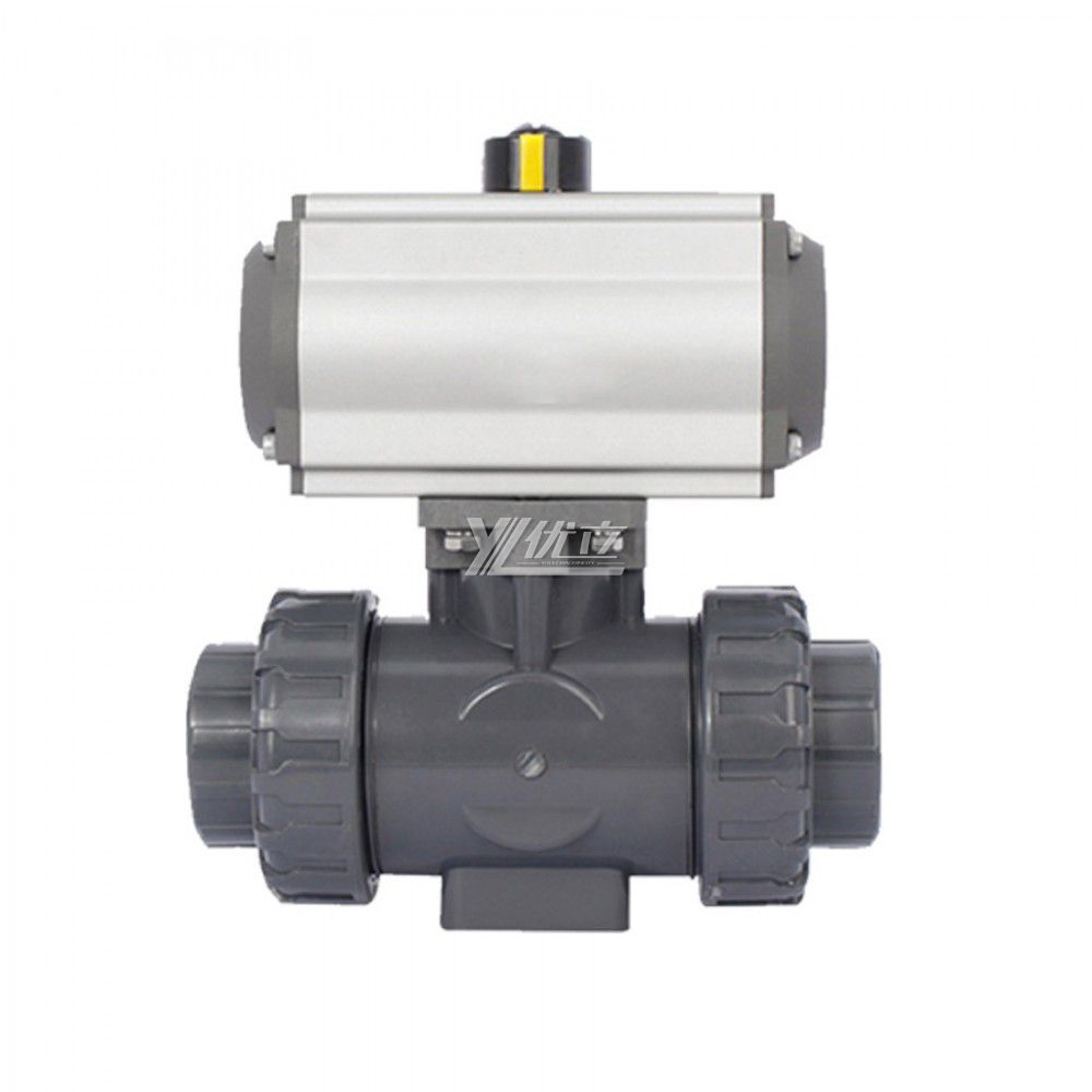 YOULI High Quality Zero Leakage DN15 to DN50 PVC UPVC CPVC Plastic Pneumatic Actuator Union Socket 3 Way Ball Valve