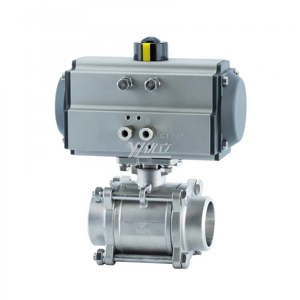 YOULI High Temperature Zero Leakage 1000WOG PN16 Stainless Steel 304 316 3-piece Butt Welded Pneumatic Actuator Ball Valve