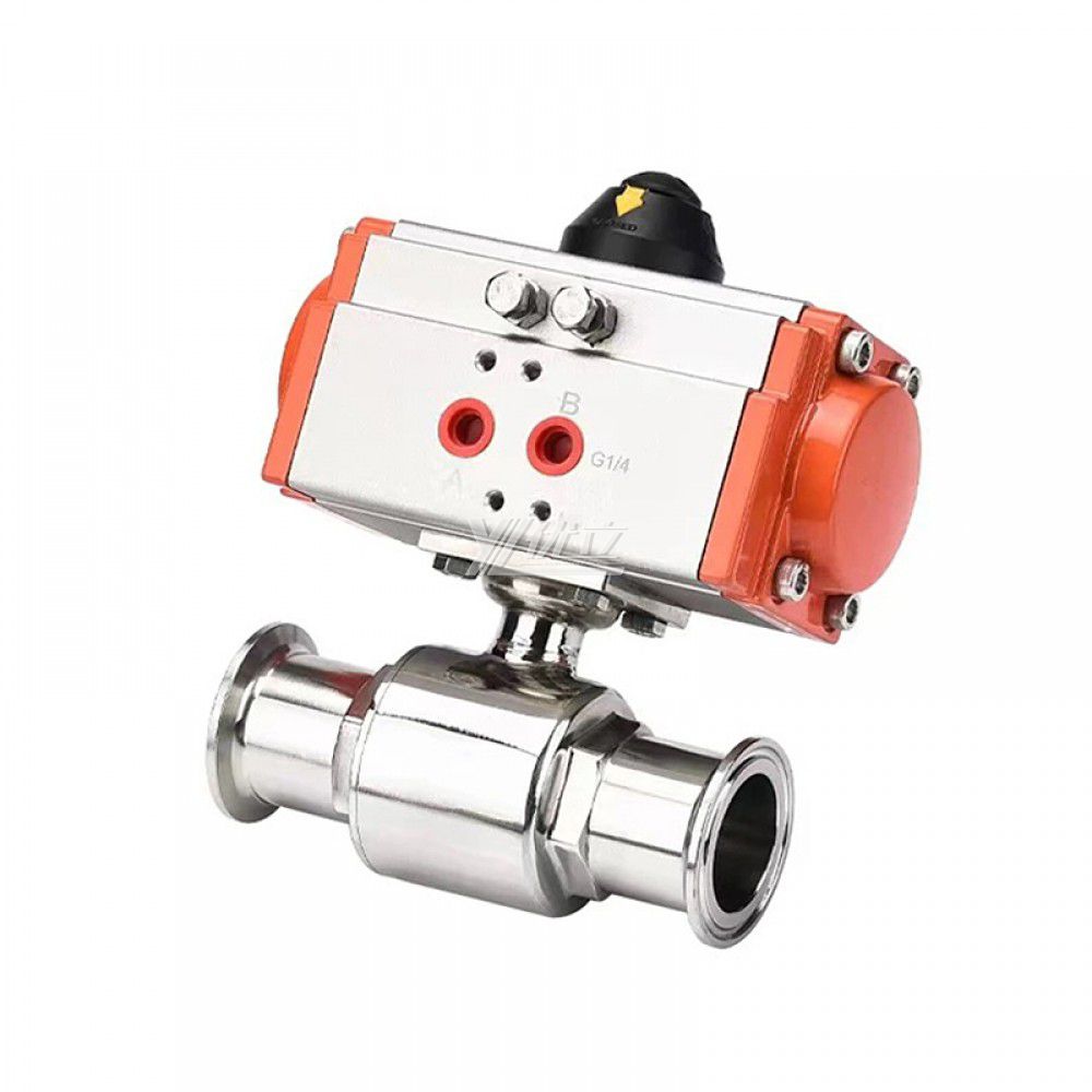 YOULI Hygienic Food Grade Sanitary Stainless Steel 304 316L Beverage Milk Pneumatic Actuator Straight Tri-Clamped Ball Valve