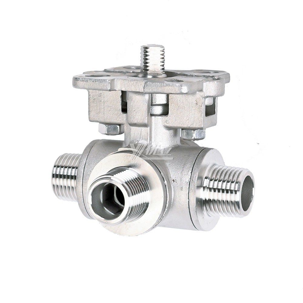 YOULI ISO 5211 RC NPT BSP PN16 1000WOG with Handle Lock Stainless Steel 304 316 LL-port 4 Way Male Threaded Ball Valve