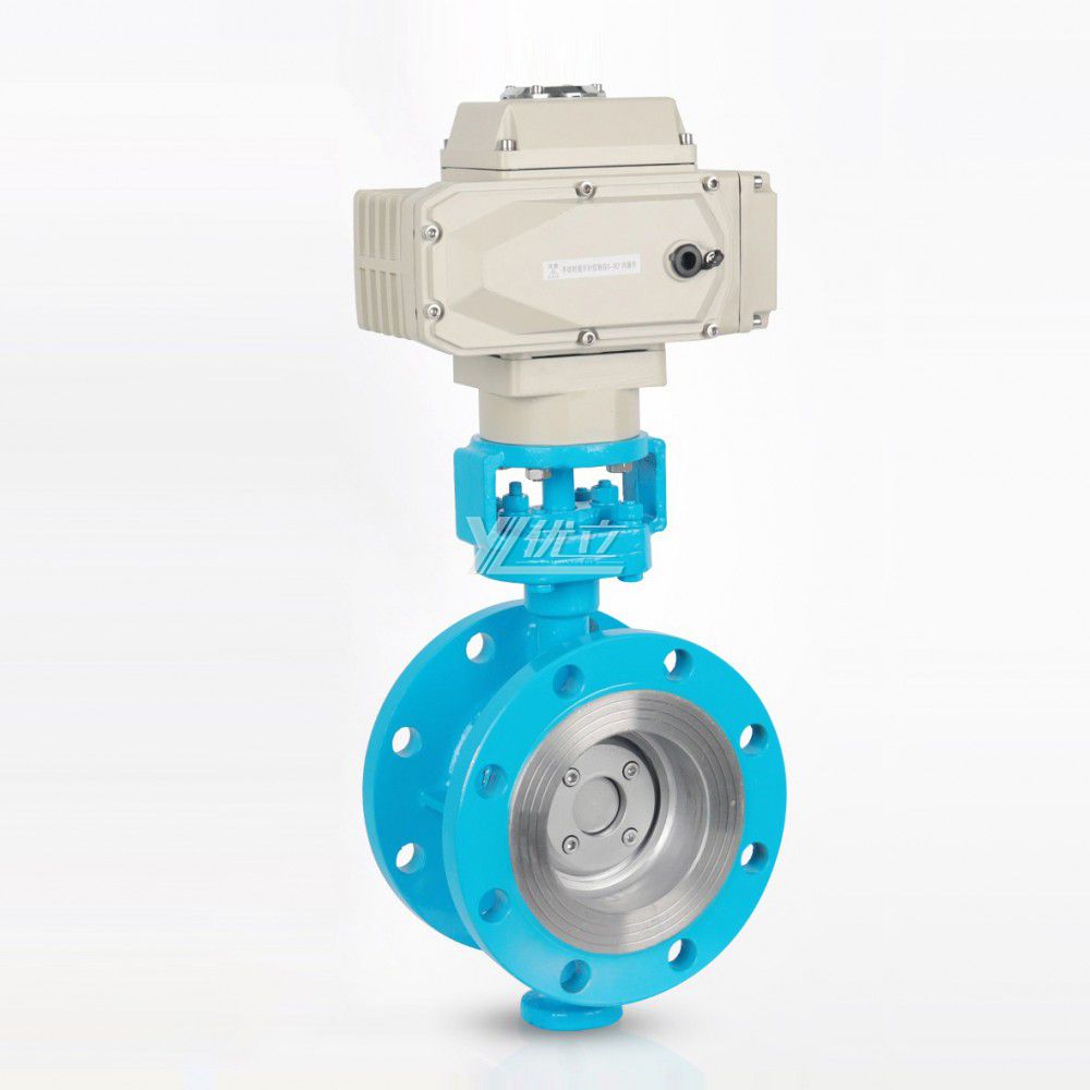 YOULI High Temperature 304 Stainless Steel JIS 10K Pn16 WCB Metal Seal Motorized Three Eccentric Electric Flange Butterfly Valve
