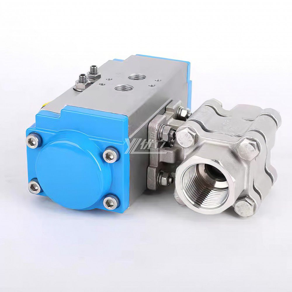 YOULI  High Temperature Metal Seal NPT BSP 2000wog PN130 Stainless Steel 304 316 Pneumatic Actuator 3PC Thread Ball Valve