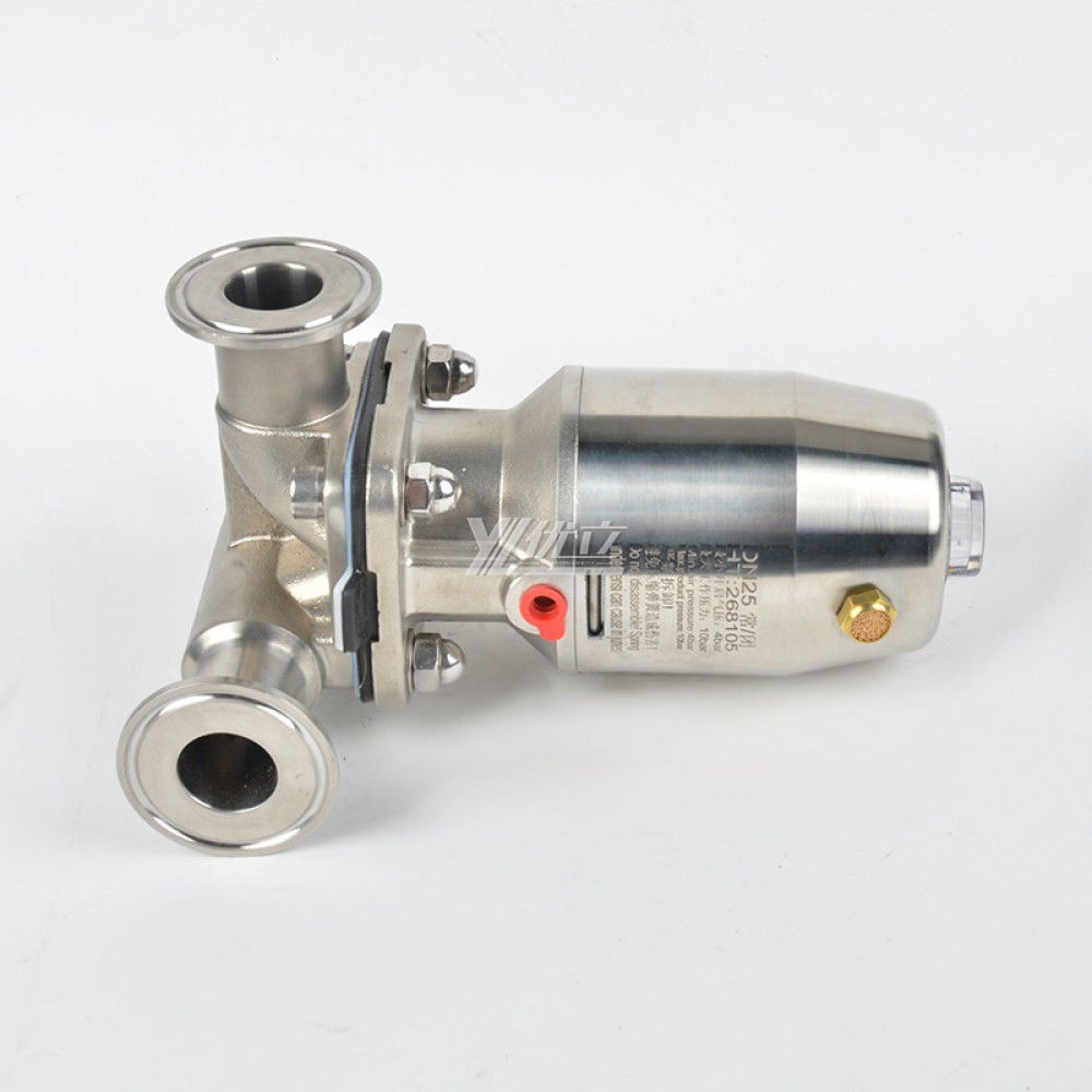 YOULI Hygienic Food Grade Sanitary Stainless Steel Biological 316L  T Type Pneumatic Three Way Tri Clamped Diaphragm Valve
