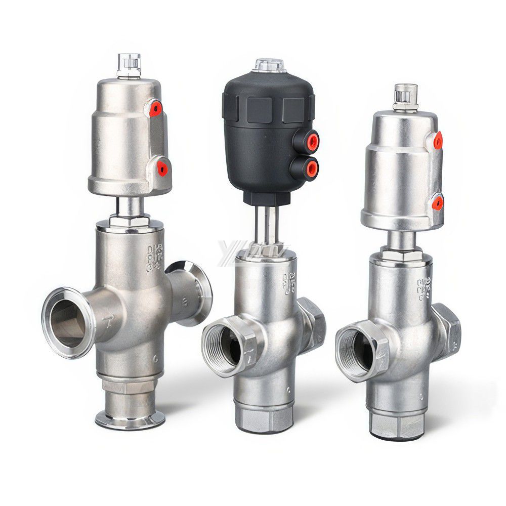 YOULI High Temperature Steam 1.6mpa 304 316 BSP NPT Stainless Steel Head Pneumatic Three Way Female Threaded Angle Seat Valve