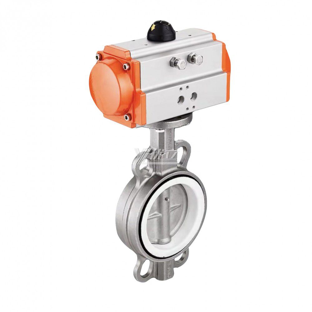 Stainless Steel ANSI 150LB 304 316 IS 10K Pn10-16 PTFE Soft Seal Pneumatic Actuator Wafer Butterfly Valve