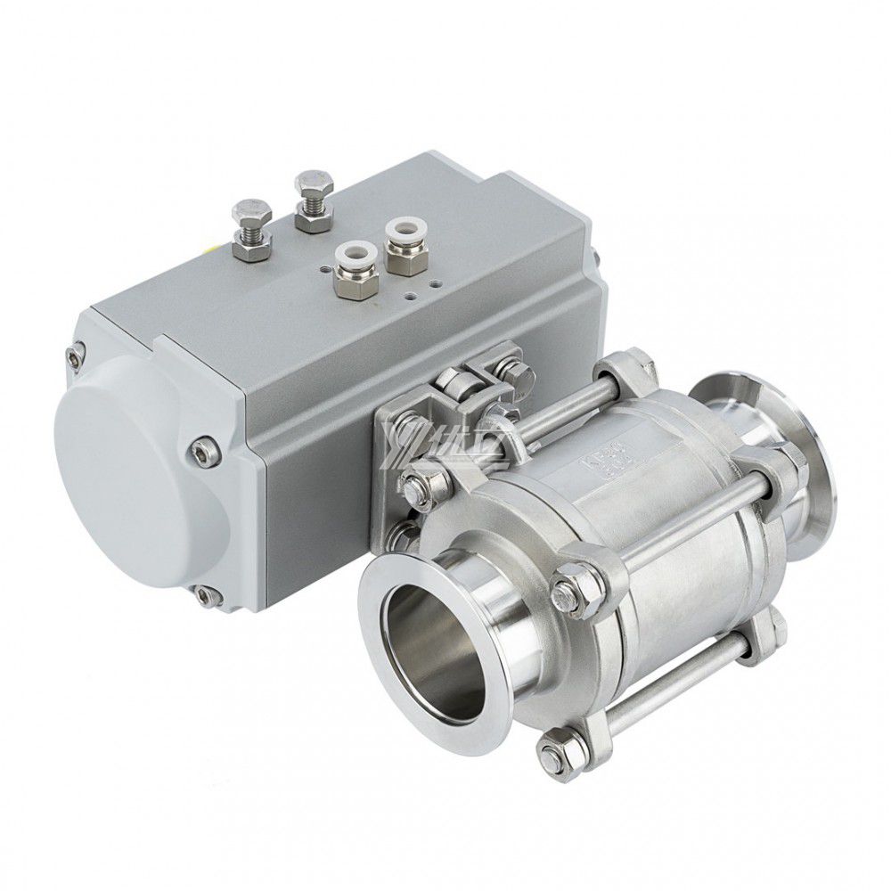 YOULI Stainless Steel Negative Pressure KF16 KF25 KF40 304 316 TC Pneumatic Actuator 3 Piece Tri Clamped Vacuum Ball Valve