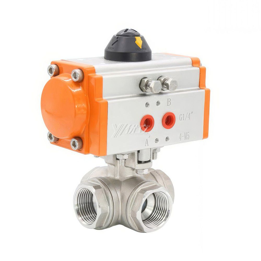 YOULI High-pressure RC NPT BSP PN16 Stainless Steel 304 316 LL Type Pneumatic Actuator 4-way Thread Ball Valve
