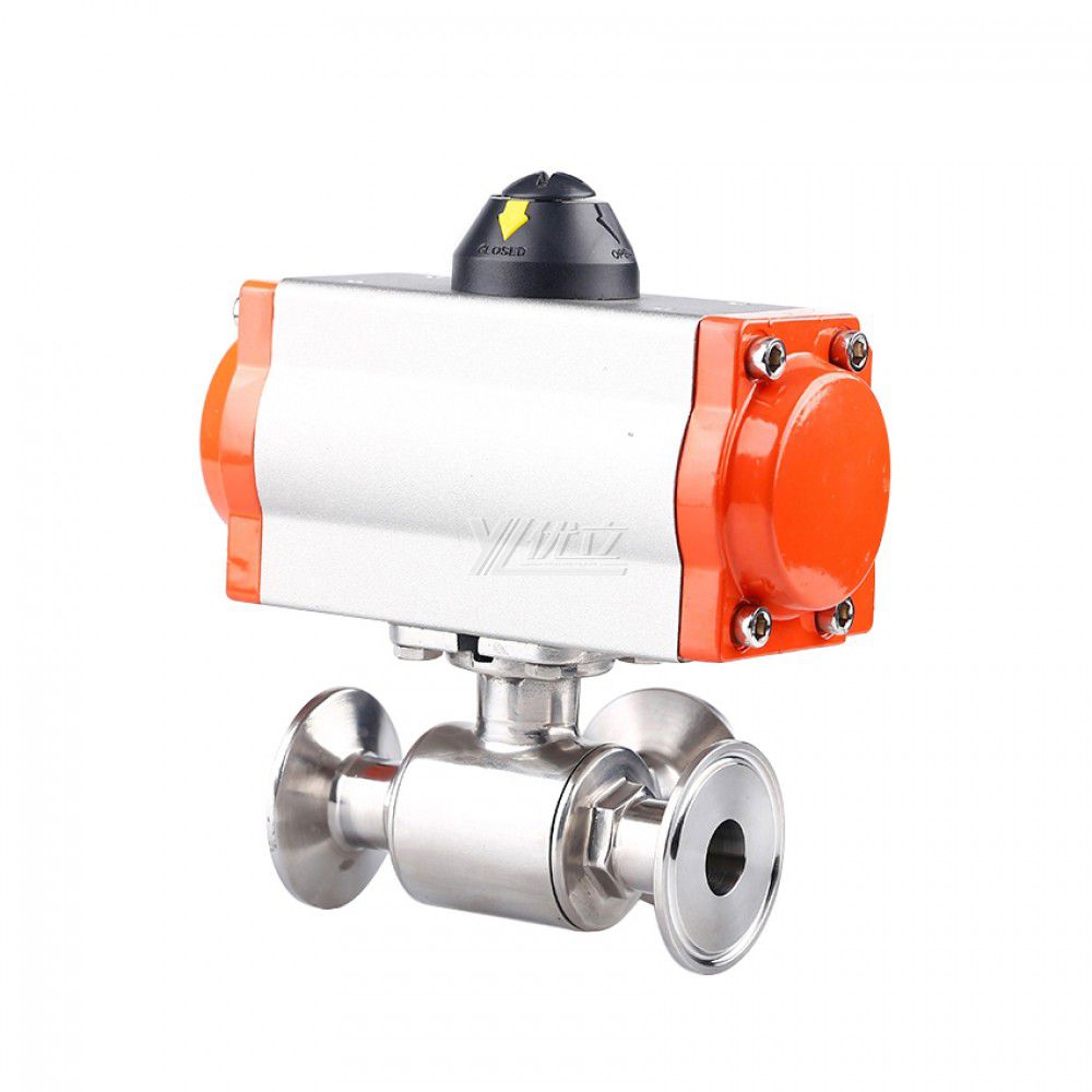YOULI Hygienic Food Grade Sanitary Stainless Steel T/L Type 304 316L Beverage Milk Pneumatic Three Way Tri Clamped Ball Valve