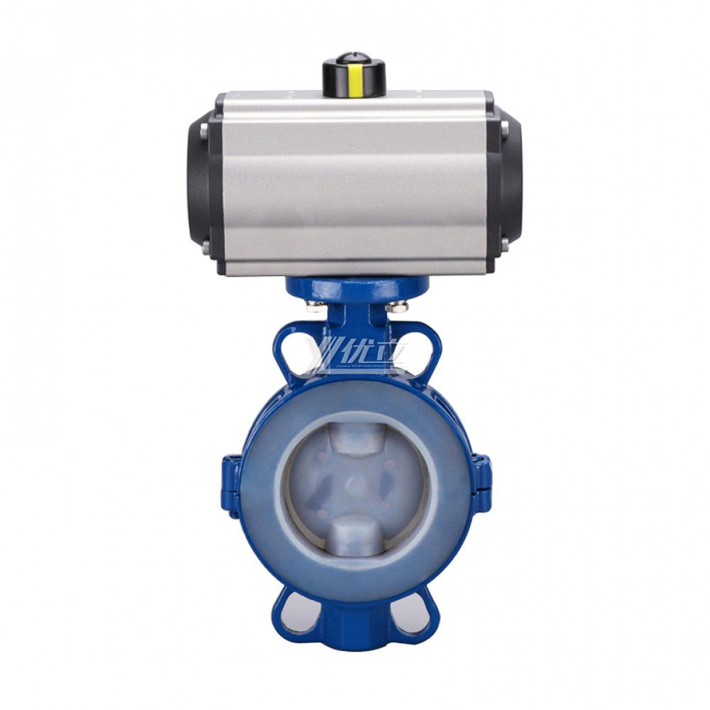 YOULI Sulfuric Acid Hydrochloric Acid JIS 10K Pn16 WCB FEP F46 PFA F4 Pneumatic Actuator Fluorine Lined Wafer Butterfly Valve