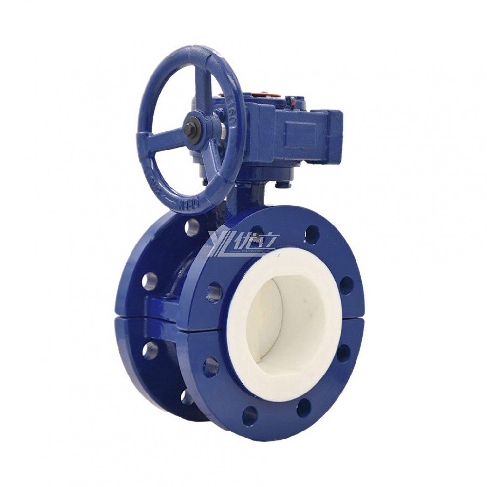 YOULI 304 316 Stainless Steel Sulfuric Acid  Hydrochloric Acid Pn16 WCB F4 F46 PFA Fluorine Lined Flanged Butterfly Valve