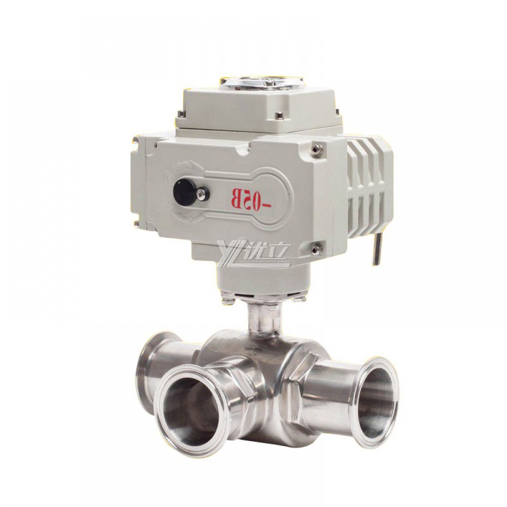 YOULI Hygienic Food Grade Sanitary Stainless Steel  304 316 Motorized AC220V Electric 3-way Tri Clamped Ball Valve