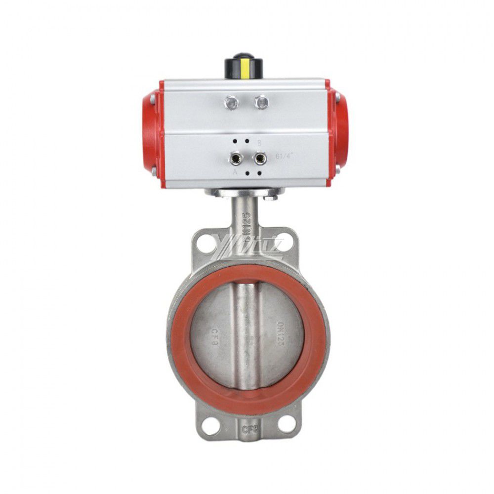 YOULI Stainless Steel 304 316 Pn16 Zero Leakage Soft Seal PTFE Silicone NBR Pneumatic Actuator Wafer Butterfly Valve