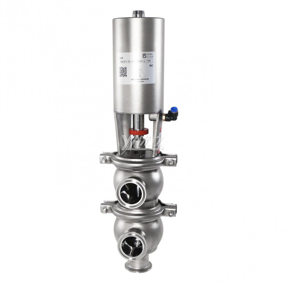 YOULI Hygienic Food Grade Sanitary Stainless Steel 304 316L Intelligent Pneumatic LL Type Tri Clamped  Reversing Divert Valve