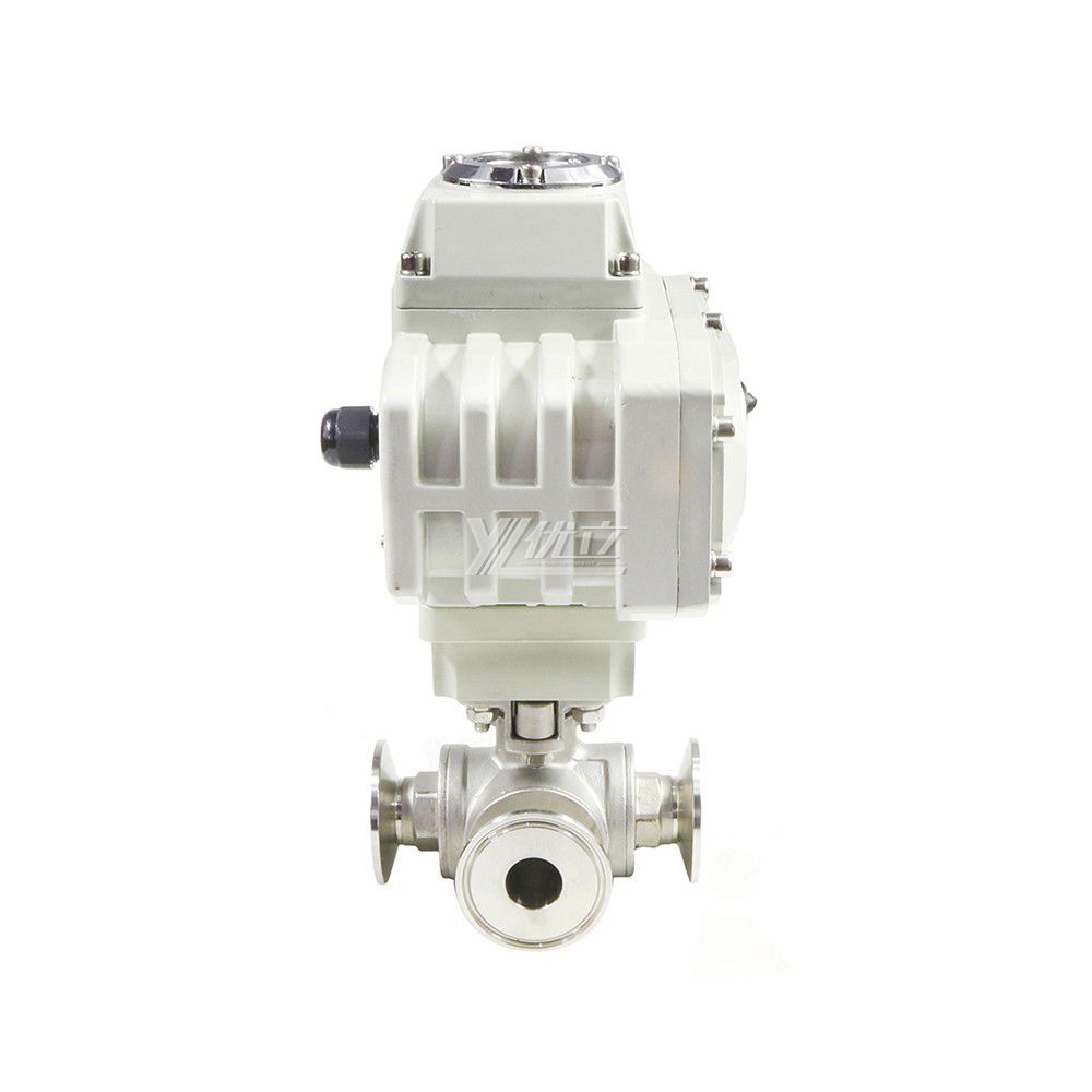 YOULI Stainless Steel 1.6mpa 304 316 T-prot On-off Motorized AC220V Electric 3 Way  Tri Clamped Three Way Ball Valve