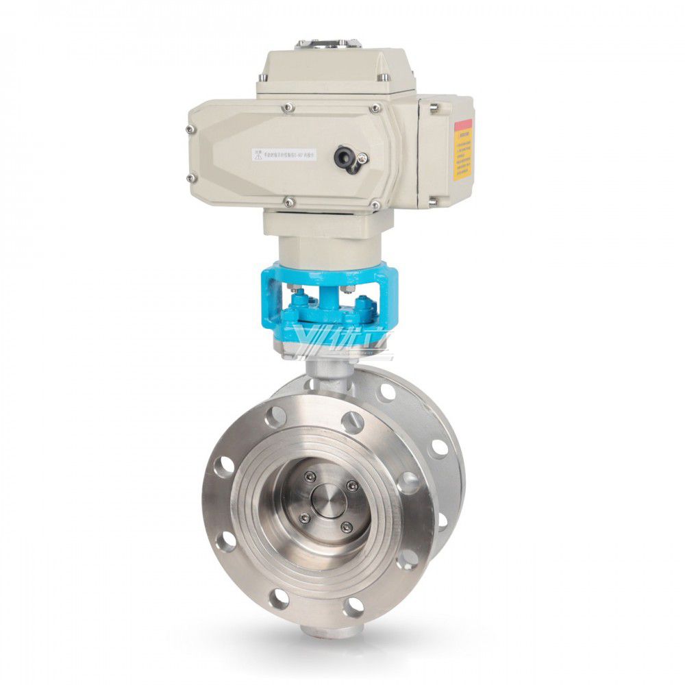 YOULI High Temperature 304 Stainless Steel JIS 10K Pn16 WCB Metal Seal Motorized Three Eccentric Electric Flange Butterfly Valve