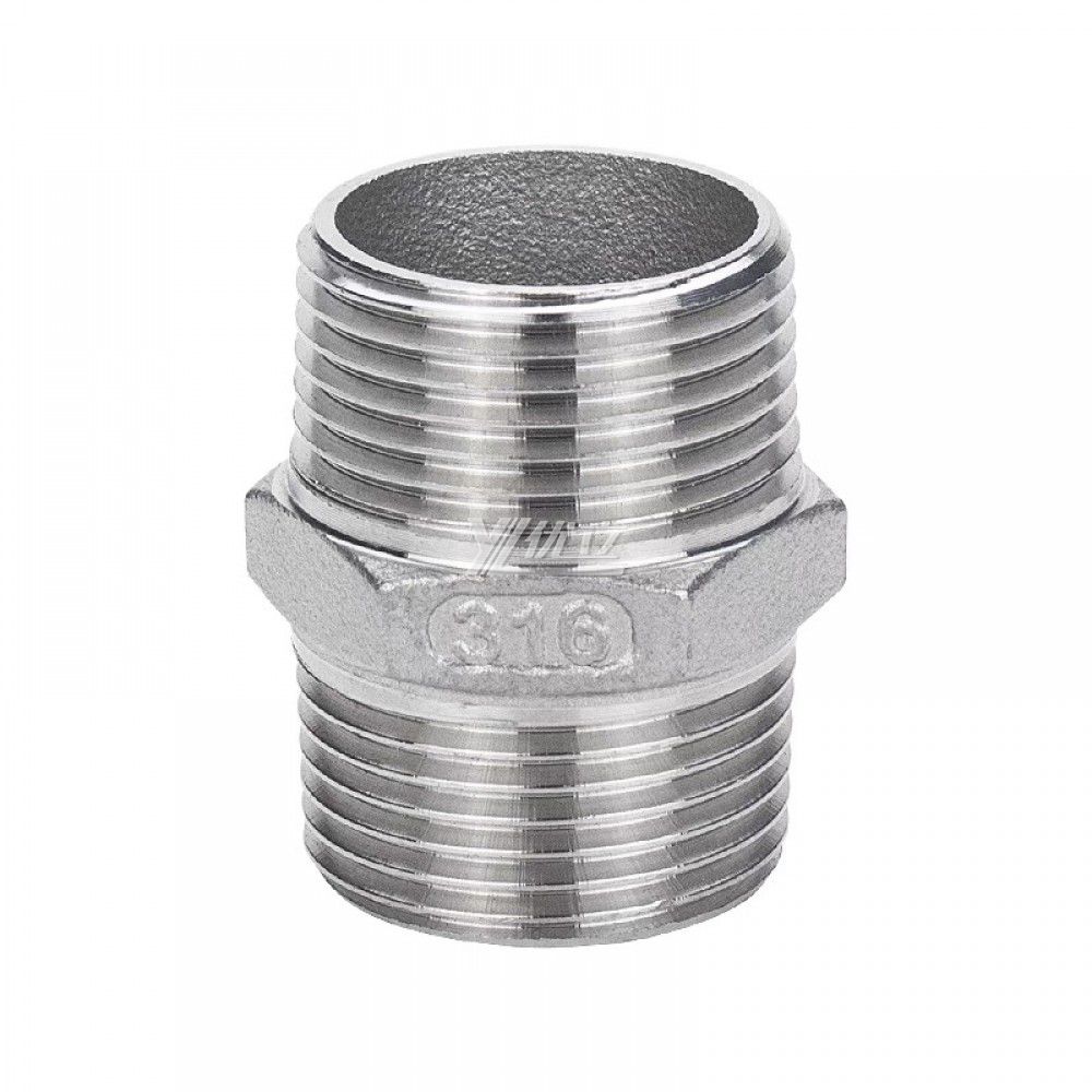 YOULI Stainless Steel 304 SS316L BSP NPT Pipe Fitting  Hexagonal Double Male Threaded Ferrule