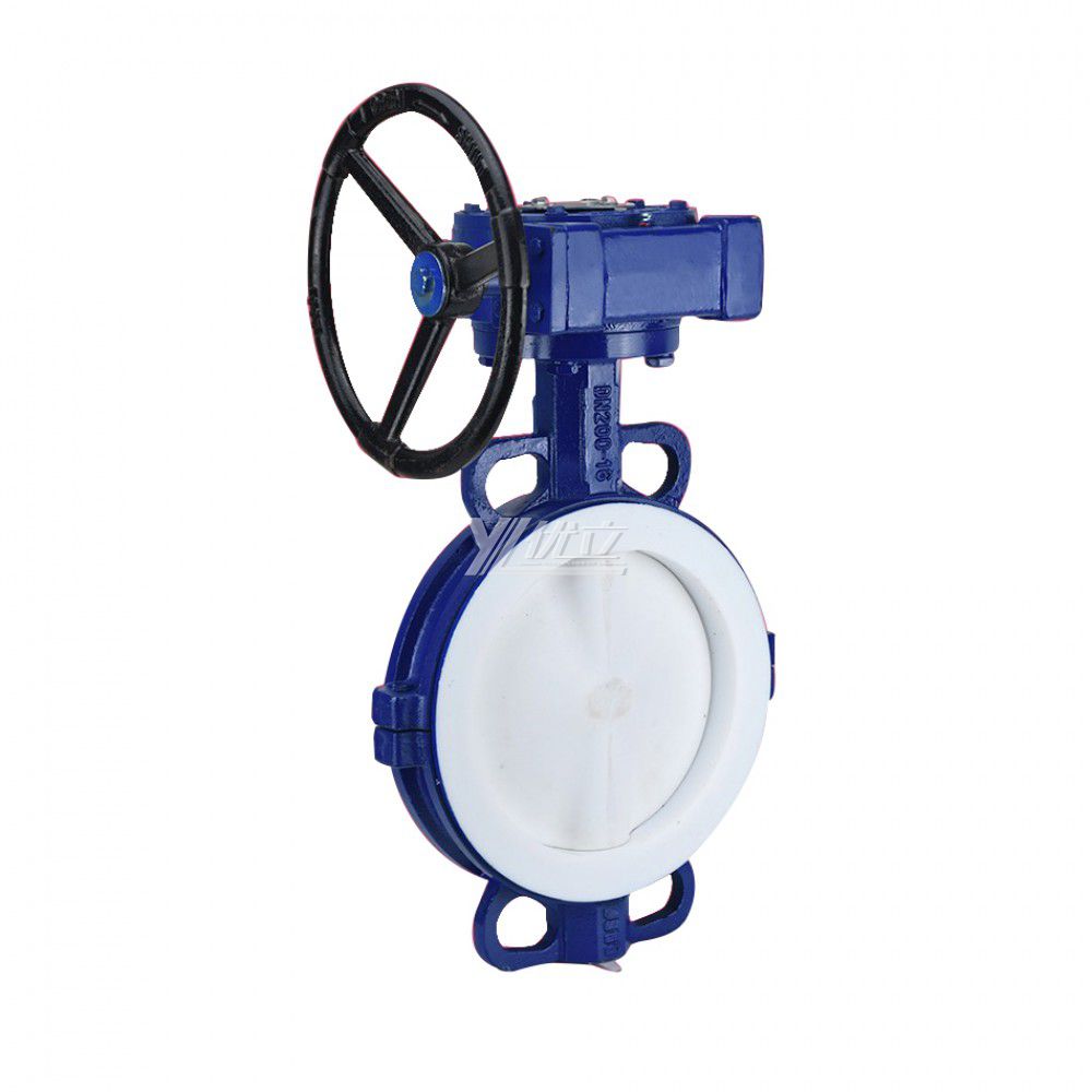 YOULI Stainless Steel 304 316 JIS 10K Pn16 WCB FEP F46 PFA Worm Wheel Manual Fluorine Lined Wafer Butterfly Valve