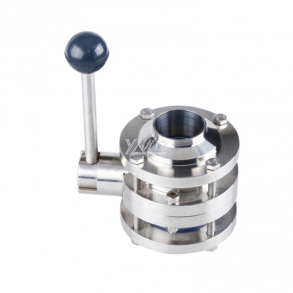 YOULI Hygienic Food Grade Stainless Steel 3A/SMS/DIN 304 316 Silicon Sanitary Manual Three Piece Butt Welded Butterfly Valve