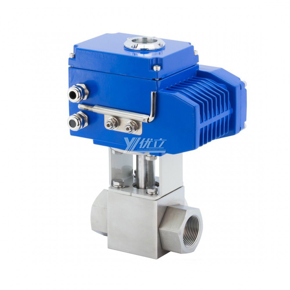 YOULI NPT BSP 6000psi PN500 304 316 Stainless Steel Motorized AC220V KHB High Pressure Electric Three Way Threaded Ball Valve