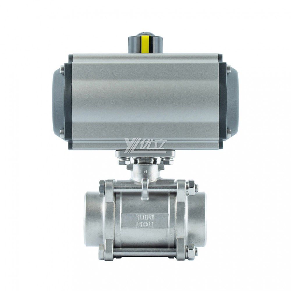 YOULI High Temperature Zero Leakage 1000WOG PN16 Stainless Steel 304 316 3-piece Butt Welded Pneumatic Actuator Ball Valve