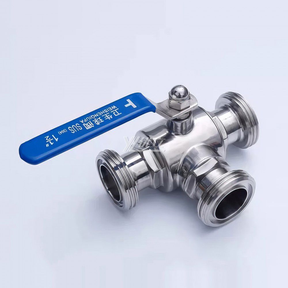 YOULI Hygienic Food Grade SMS Sanitary Stainless Steel 304 316L Milk Drink Bio Pharmaceutical 3 Way Male Threaded Ball Valve