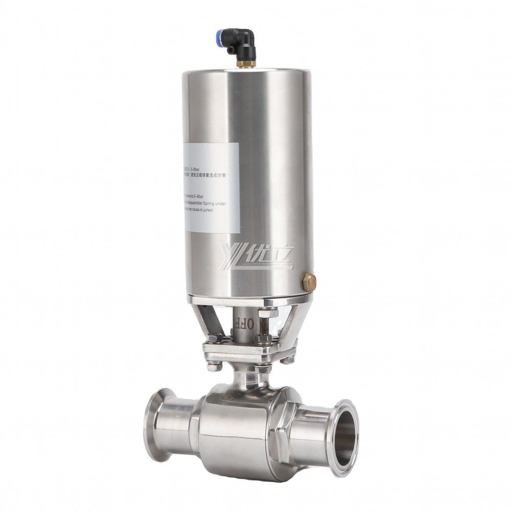 YOULI Hygienic Food Grade Sanitary Stainless Steel 304 316L Beverage Milk Pneumatic Actuator Straight Tri-Clamped Ball Valve