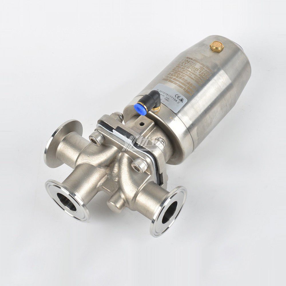 YOULI Hygienic Food Grade Sanitary Stainless Steel 316 Double Membrane L Type Pneumatic Three Way Tri Clamped Diaphragm Valve