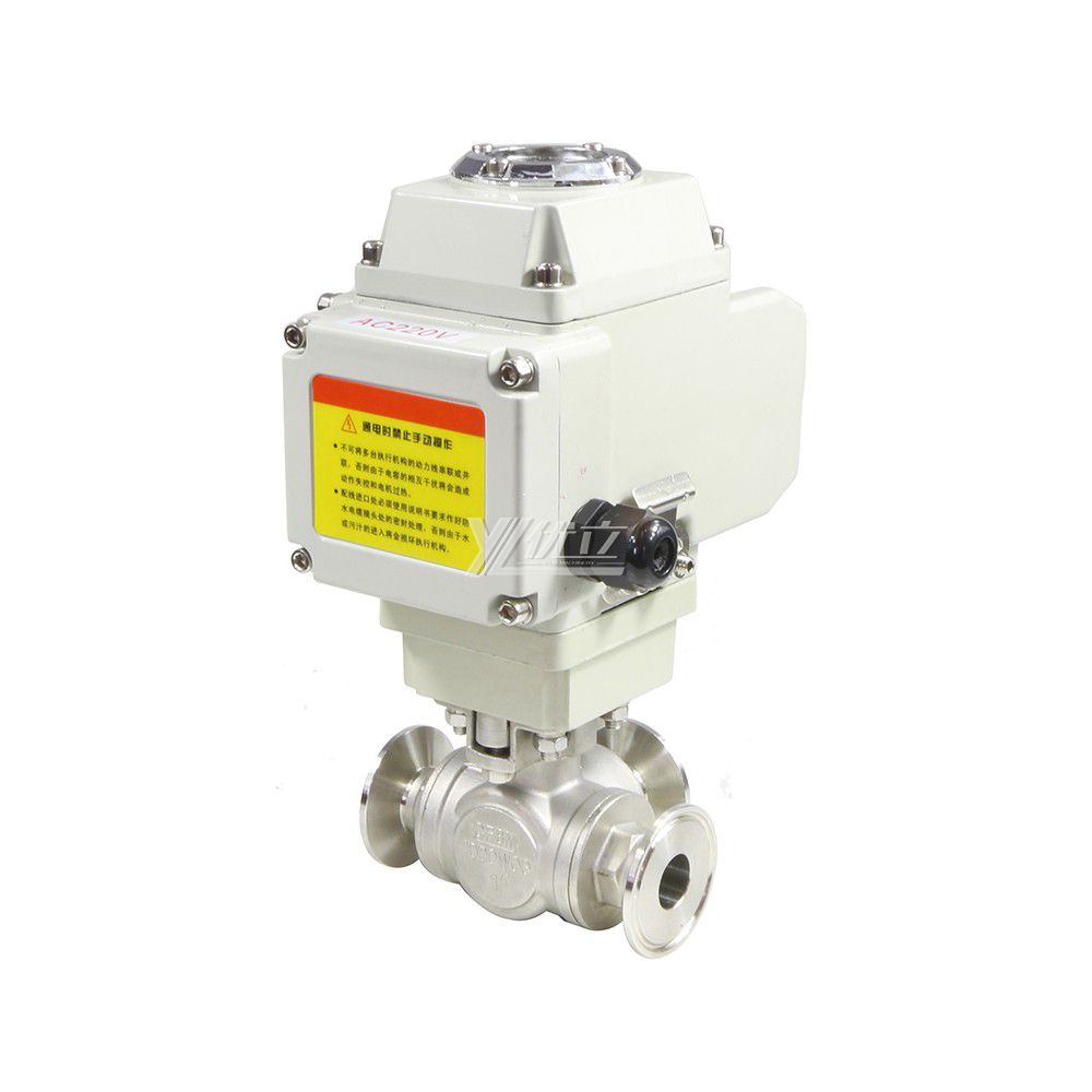 YOULI Stainless Steel 1.6mpa 304 316 T-prot On-off Motorized AC220V Electric 3 Way  Tri Clamped Three Way Ball Valve