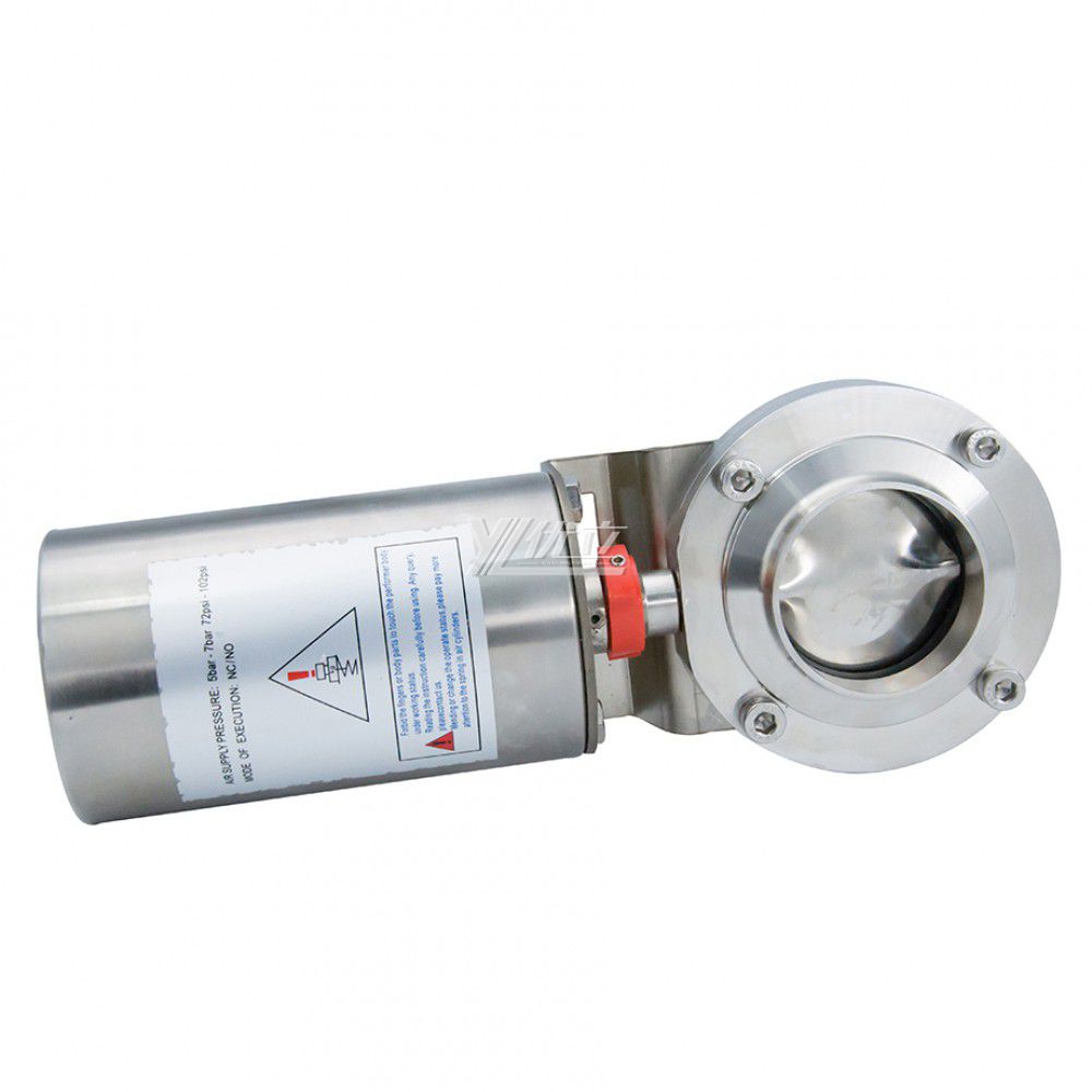 YOULI Hygienic Food Grade Stainless Steel 3A/SMS/DIN 304 316 Silicon Sanitary Butt Welded butterfly Valve Pneumatic Actuator