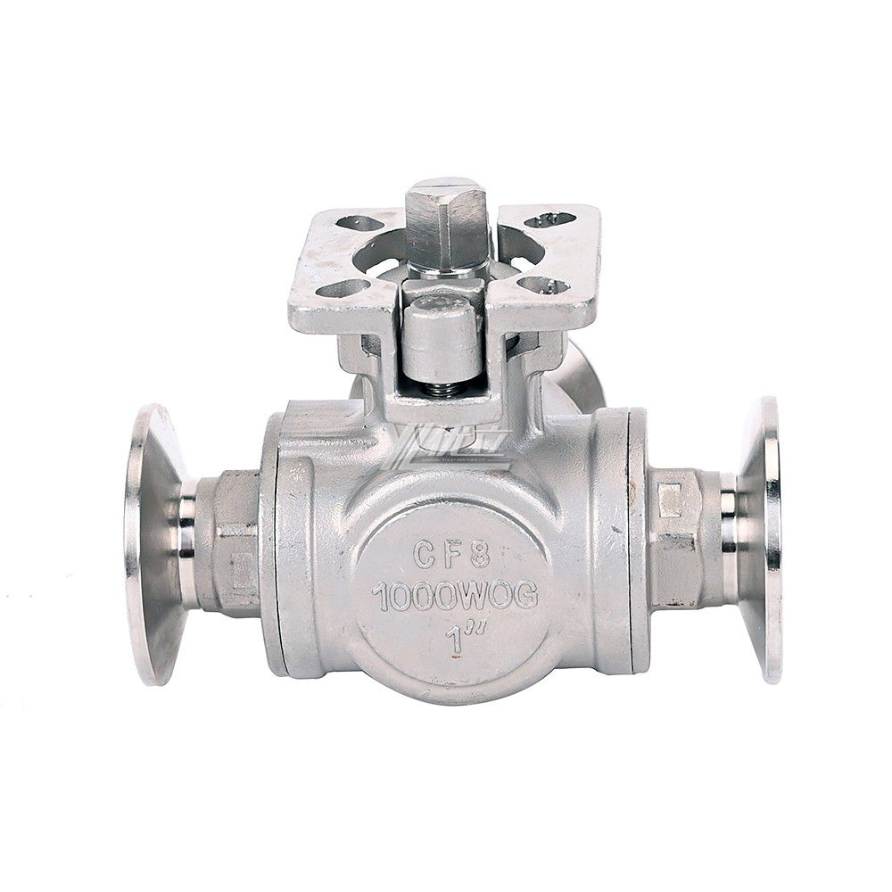 YOULI High Temperature  ISO 5211 Mounting Pad 1.6mpa Stainless Steel  304 316 T-prot Manual 3-way Tri Clamped Ball Valve